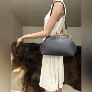 Genuine Pebble Leather Handmade Vintage Style Extra Large Kisslock Frame Bag